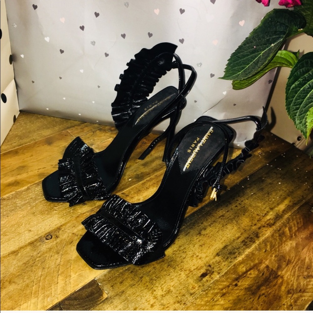Saint Laurent Snakeskin Ruffled Sandals - Picture 3 of 8